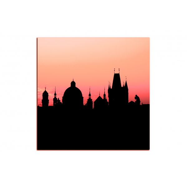 Obraz na plátně - Siluety věží a sochy v Praze - čtverec